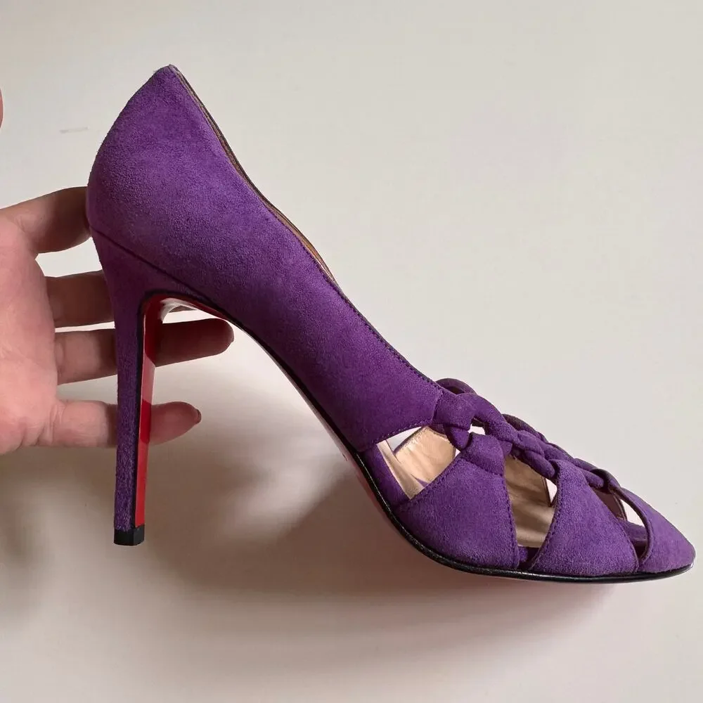 Christian Louboutin Purple Suede Vibrant Peep Toe Size 39 US 9 Shoes UNWORN